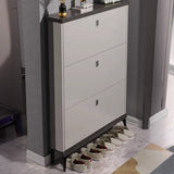 Modern Slim Wood Shoe Cabinet Hallway Gray 3-Tier Storage Image - 28