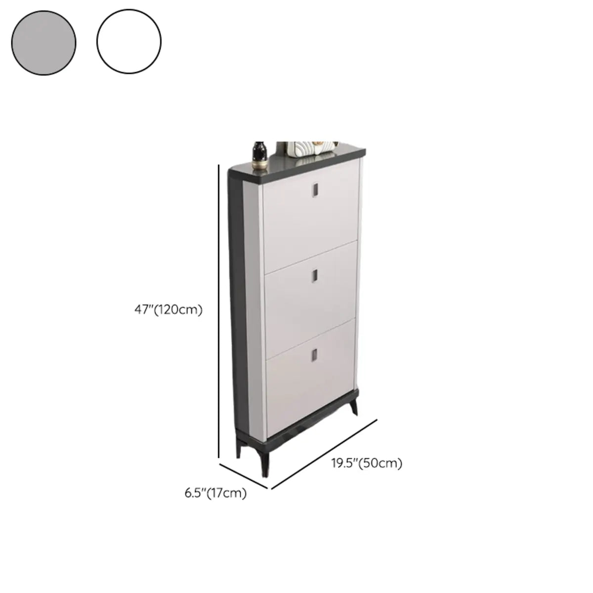 Modern Slim Wood Shoe Cabinet Hallway Gray 3-Tier Storage 