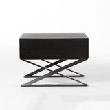 Modern Small Black Wood Nightstand with Sleek Metal Legs Image - 3