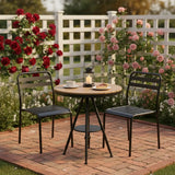 Modern Small Outdoor Round Brown Patio Table with Shelf Image - 4
