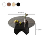Modern Small Round Gray Glass Coffee Table with Wood Base Image - 16