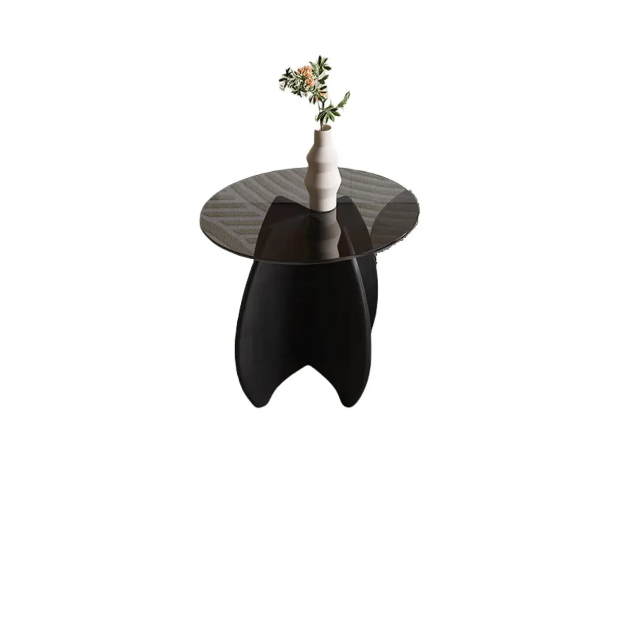 Modern Small Round Gray Glass Coffee Table with Wood Base Image - 2