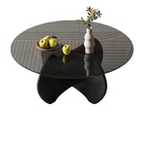 Modern Small Round Gray Glass Coffee Table with Wood Base Image - 3