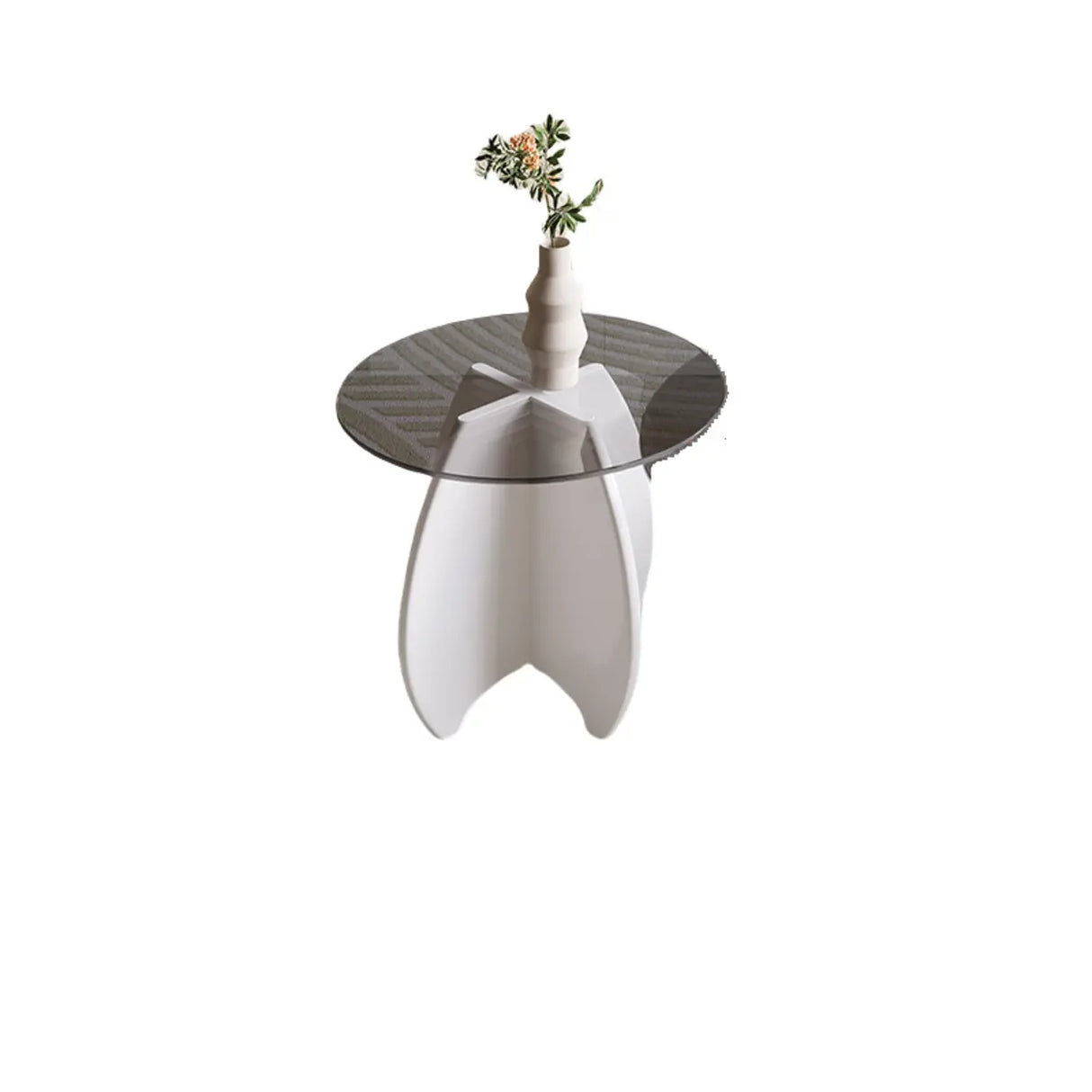 Modern Small Round Gray Glass Coffee Table with Wood Base Image - 5