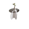 Modern Small Round Gray Glass Coffee Table with Wood Base Image - 5