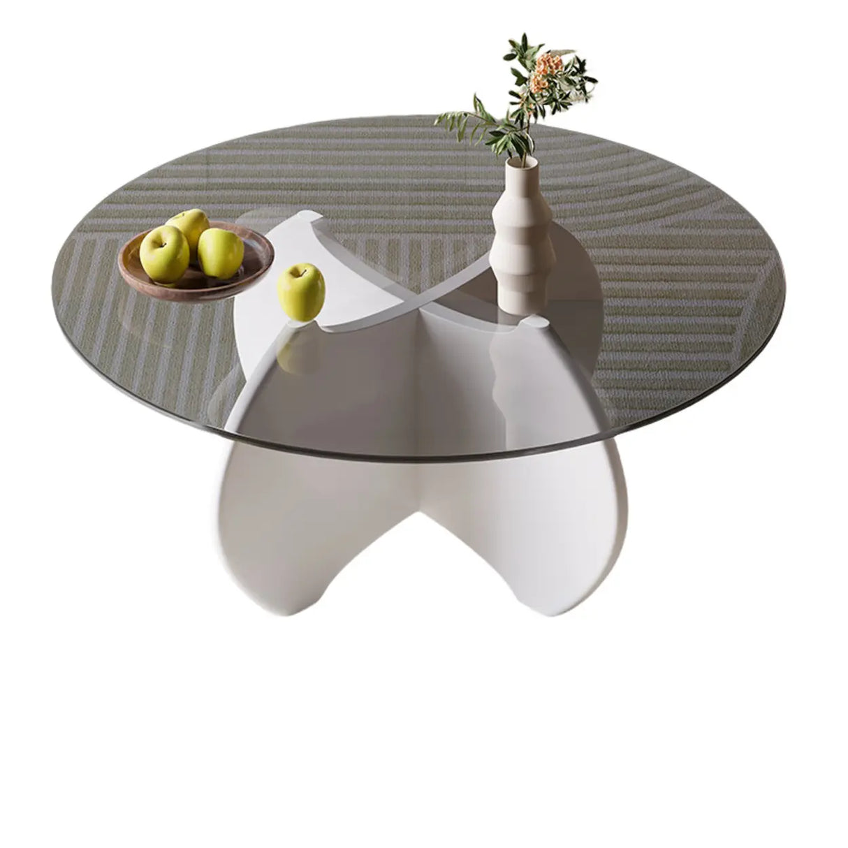 Modern Small Round Gray Glass Coffee Table with Wood Base Image - 7