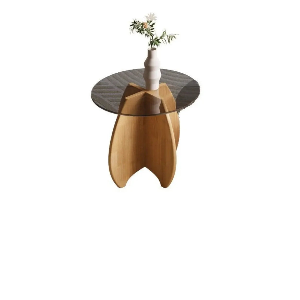 Modern Small Round Gray Glass Coffee Table with Wood Base Image - 9