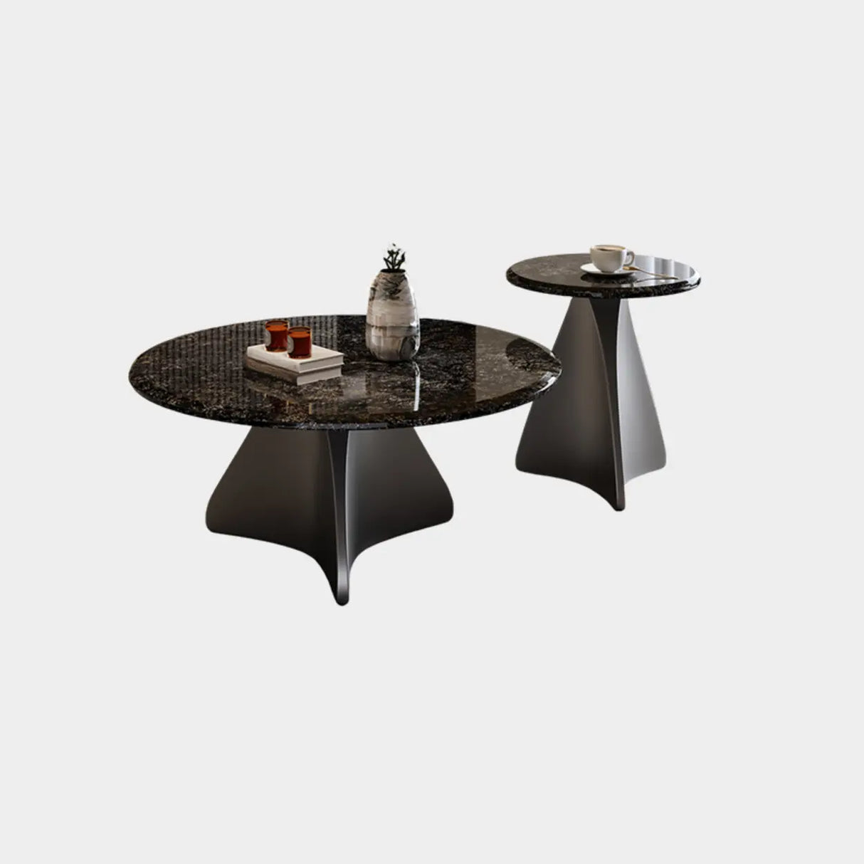 Modern Small Round Polished Stone Stain-Resist Coffee Table Image - 3