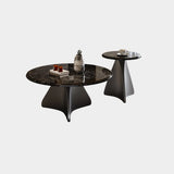 Modern Small Round Polished Stone Stain-Resist Coffee Table Image - 3