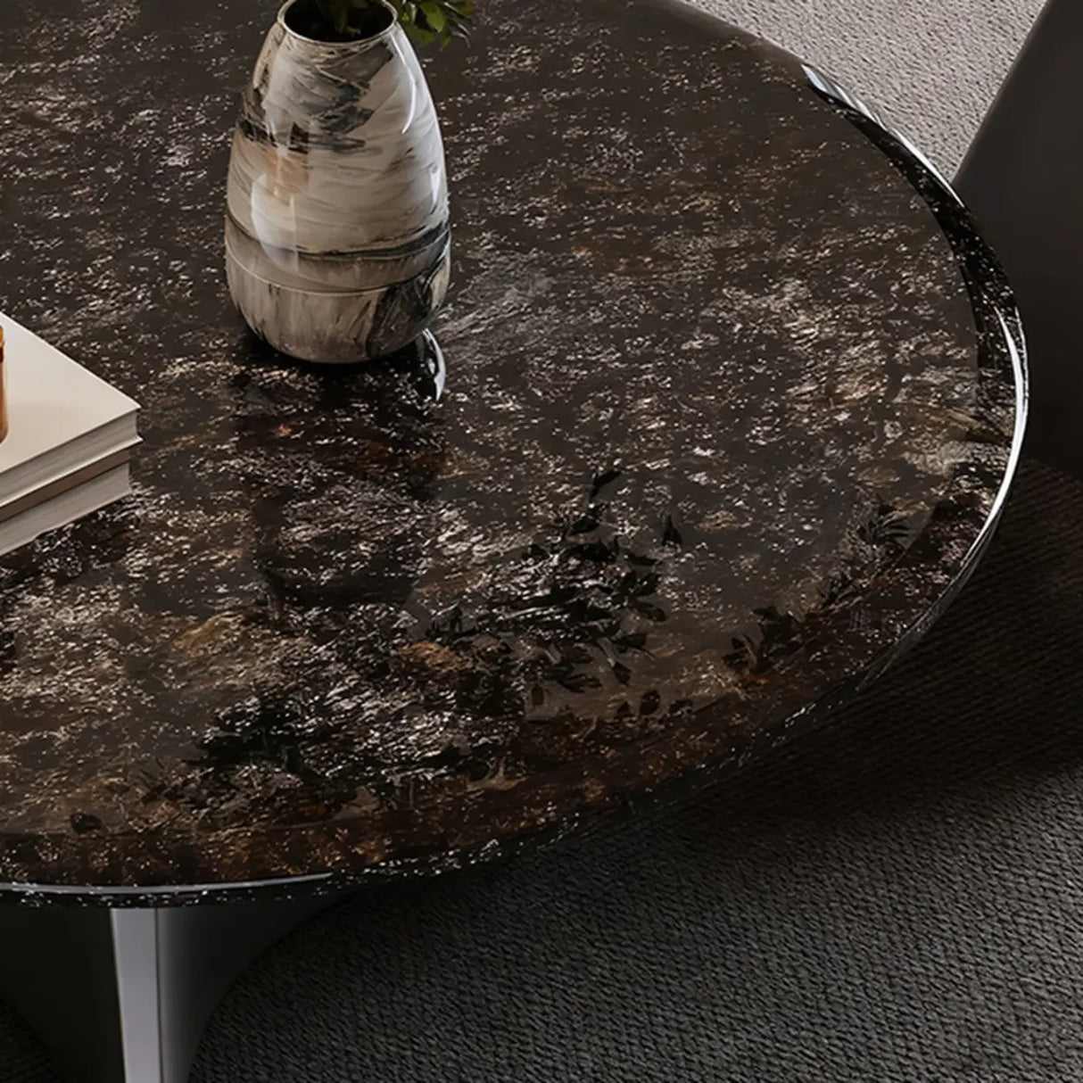 Modern Small Round Polished Stone Stain-Resist Coffee Table Image - 6