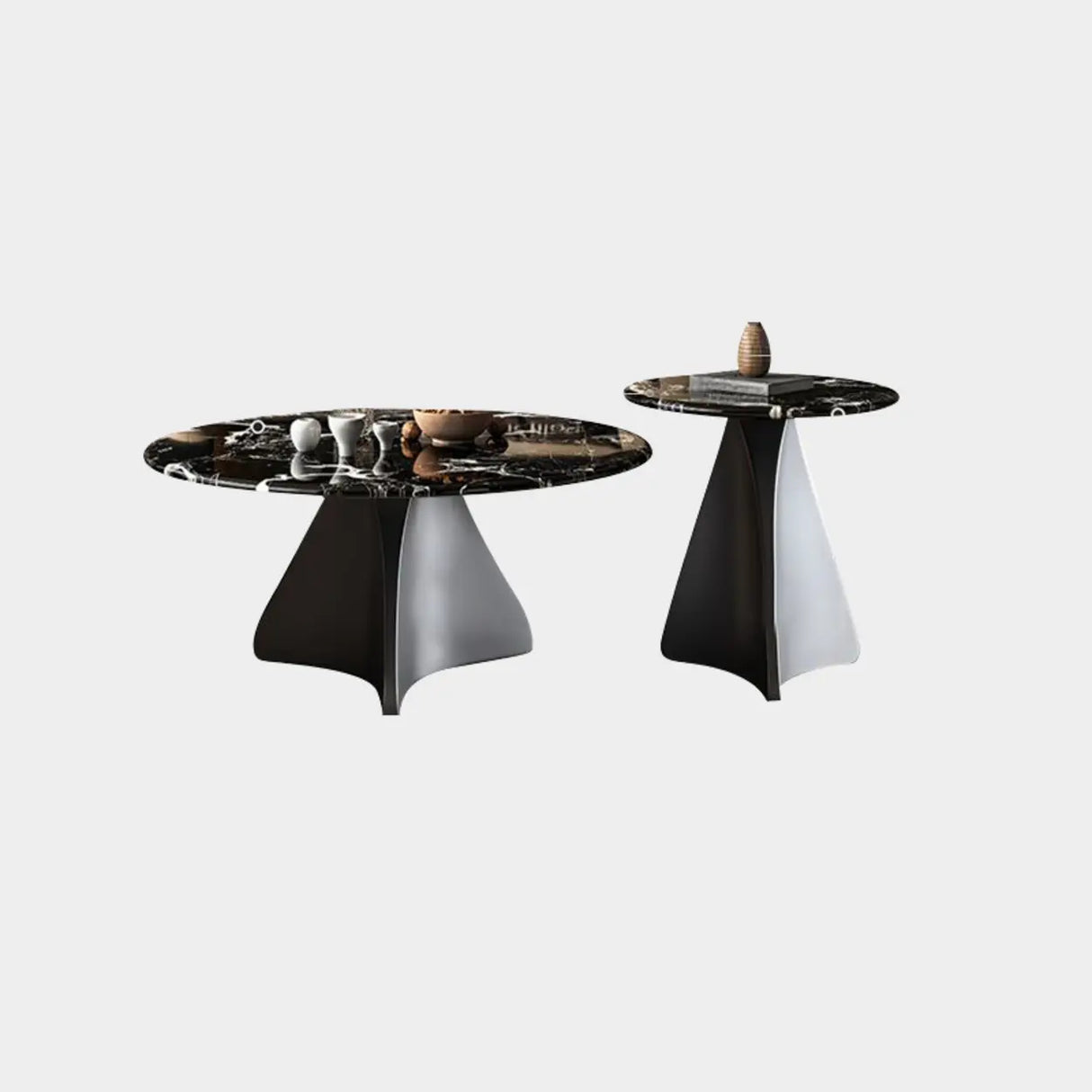 Modern Small Round Polished Stone Stain-Resist Coffee Table Image - 7