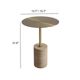 Modern Small Round Travertine Base Outdoor Patio Side Table Image - 10