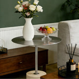 Modern Small Round Travertine Base Outdoor Patio Side Table Image - 4