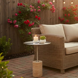 Modern Small Round Travertine Base Outdoor Patio Side Table Image - 5