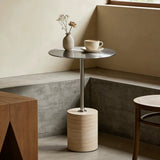 Modern Small Round Travertine Base Outdoor Patio Side Table Image - 6