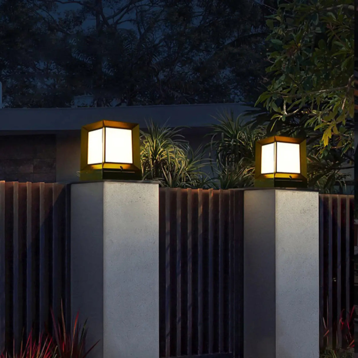 Modern Solar Square Metal Outdoor Pathway Post Light Image - 2