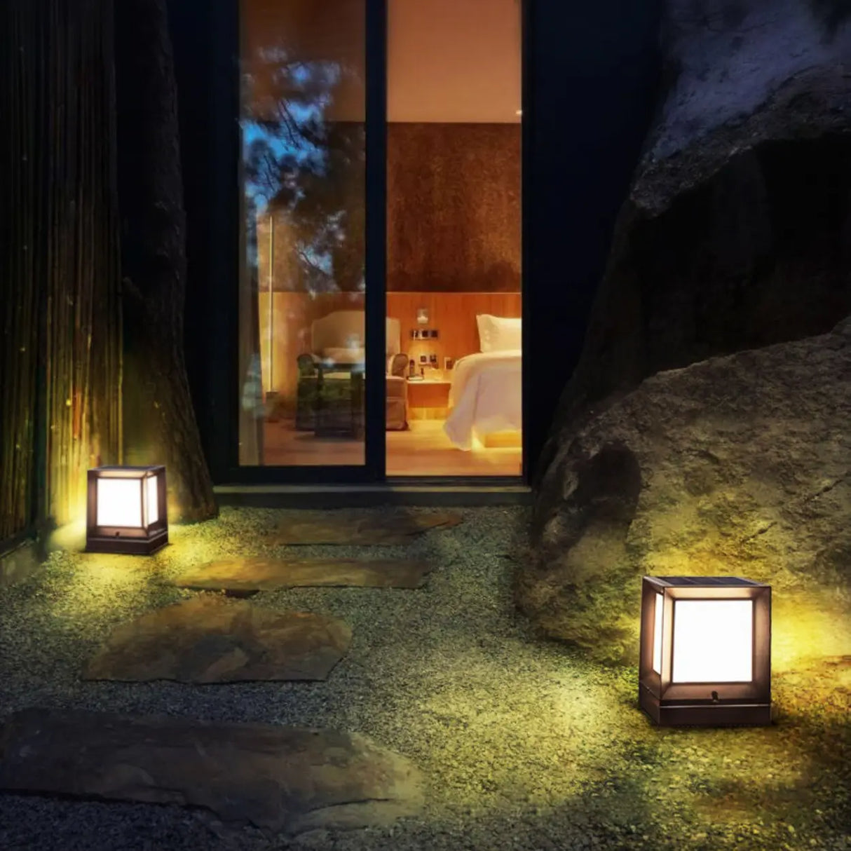 Modern Solar Square Metal Outdoor Pathway Post Light Image - 3
