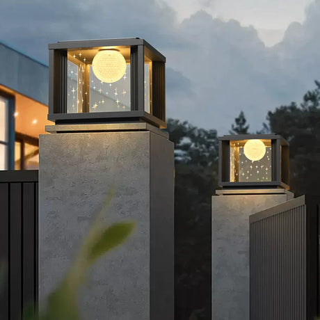 Modern Solar Square Outdoor Pillar Lamp 3-Light Color Image - 2