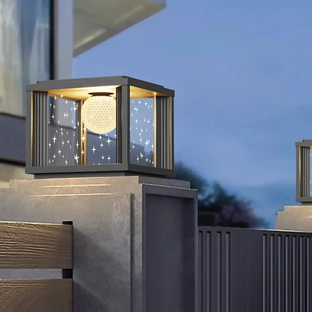 Modern Solar Square Outdoor Pillar Lamp 3-Light Color Image - 7