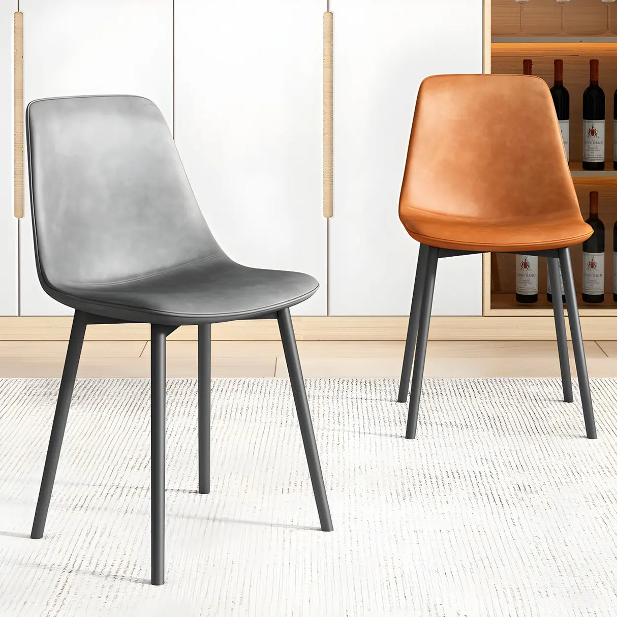 Modern Solid Back PU Leather Upholstered Dining Chairs Image - 1