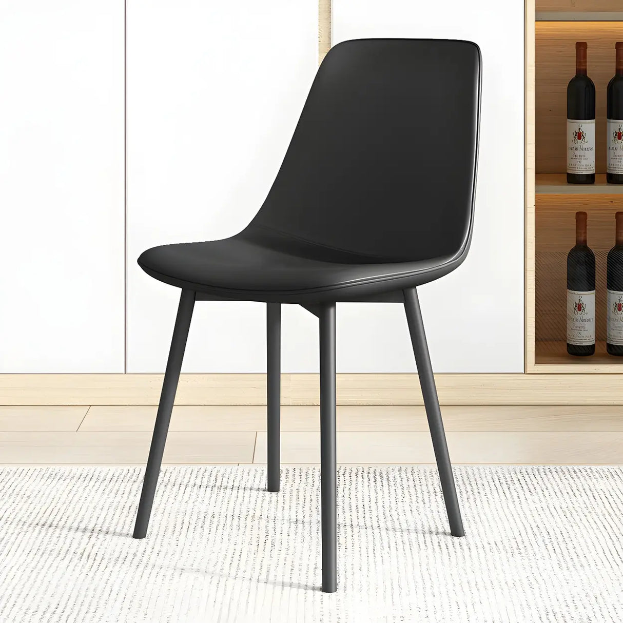 Modern Solid Back PU Leather Upholstered Dining Chairs Image - 2