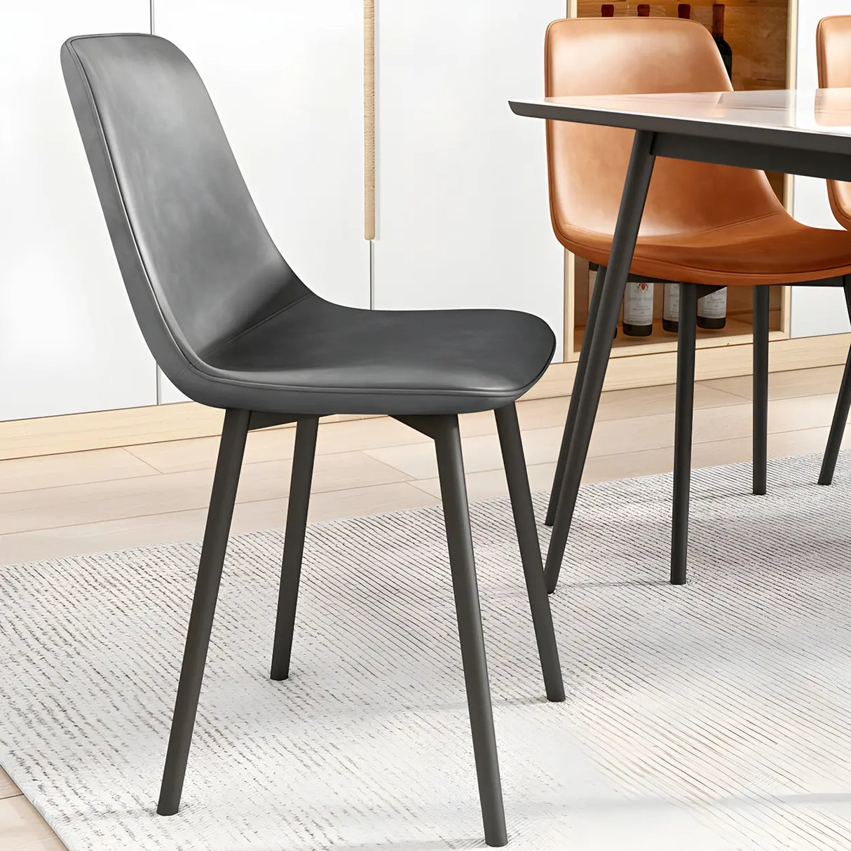Modern Solid Back PU Leather Upholstered Dining Chairs Image - 27