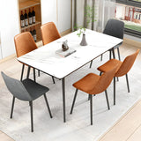 Modern Solid Back PU Leather Upholstered Dining Chairs Image - 29