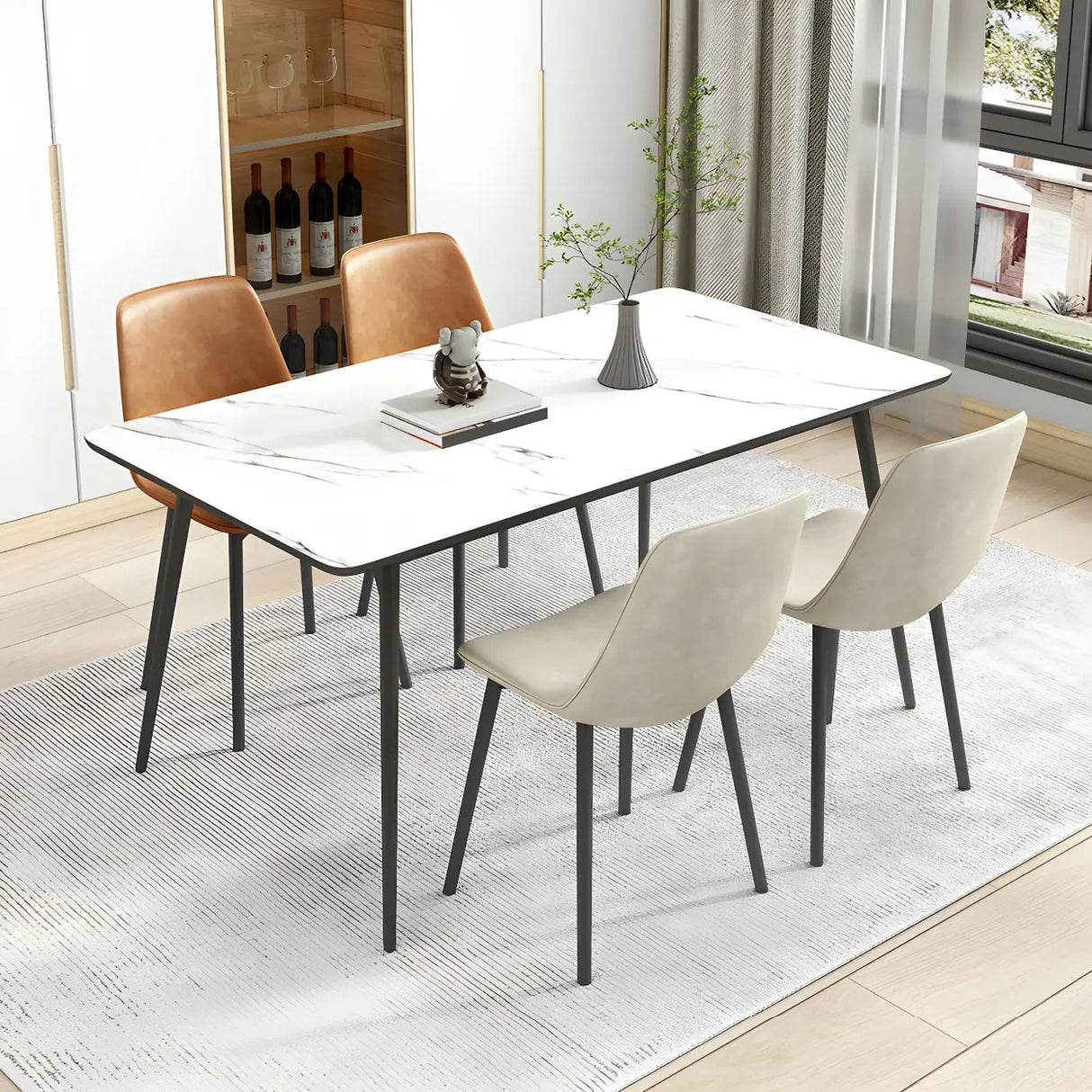 Modern Solid Back PU Leather Upholstered Dining Chairs Image - 7