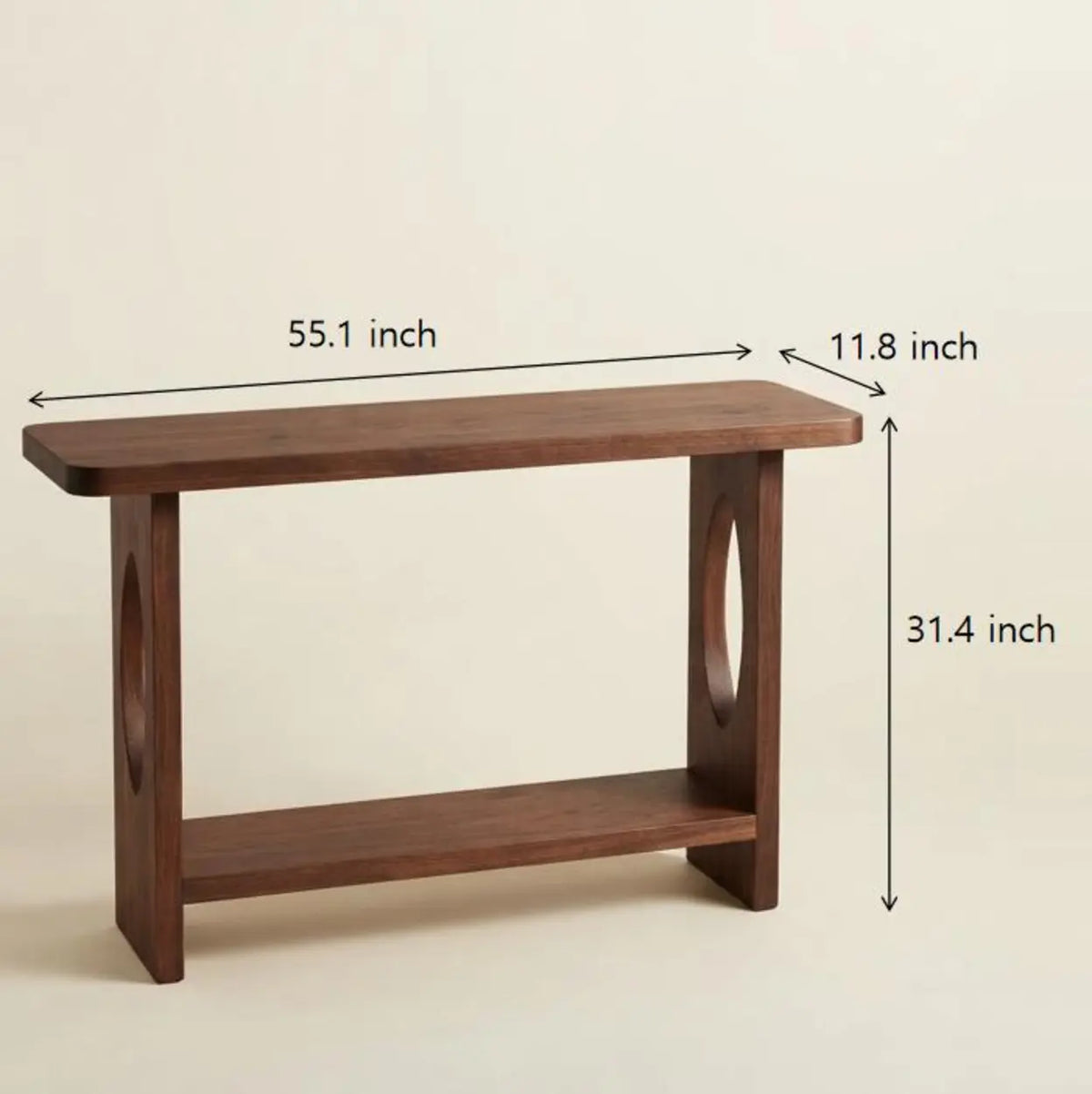 Modern Solid Pine Wood Console Table with Lower Shelf and Oval Cutout Legs Image - 10