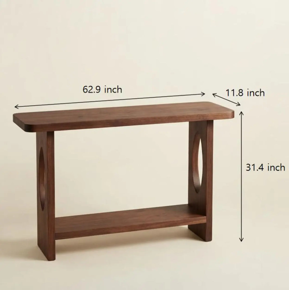 Modern Solid Pine Wood Console Table with Lower Shelf and Oval Cutout Legs Image - 11