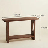 Modern Solid Pine Wood Console Table with Lower Shelf and Oval Cutout Legs Image - 11