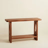 Natual 31.4"L x 11.8"W x 31.4"H Modern Solid Pine Wood Console Table with Lower Shelf and Oval Cutout Legs Image - 2
