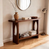 Modern Solid Pine Wood Console Table with Lower Shelf and Oval Cutout Legs Image - 3