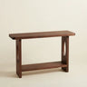 Walnut 31.4"L x 11.8"W x 31.4"H Modern Solid Pine Wood Console Table with Lower Shelf and Oval Cutout Legs Image - 4