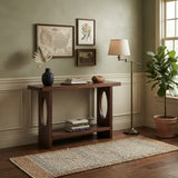 Modern Solid Pine Wood Console Table with Lower Shelf and Oval Cutout Legs Image - 6