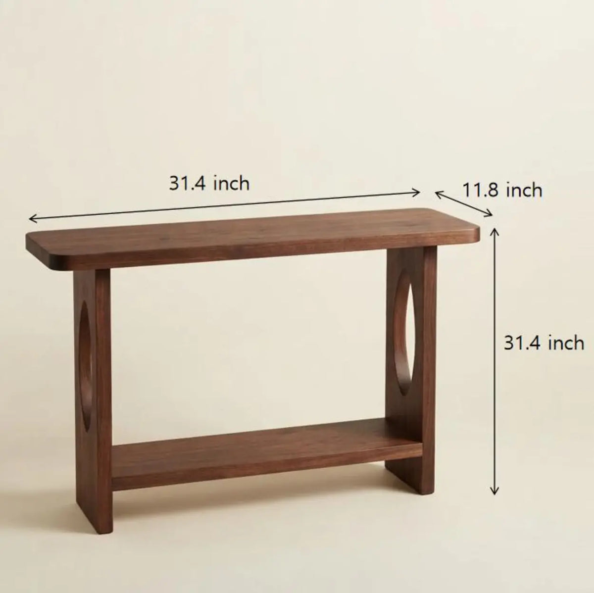 Modern Solid Pine Wood Console Table with Lower Shelf and Oval Cutout Legs Image - 7