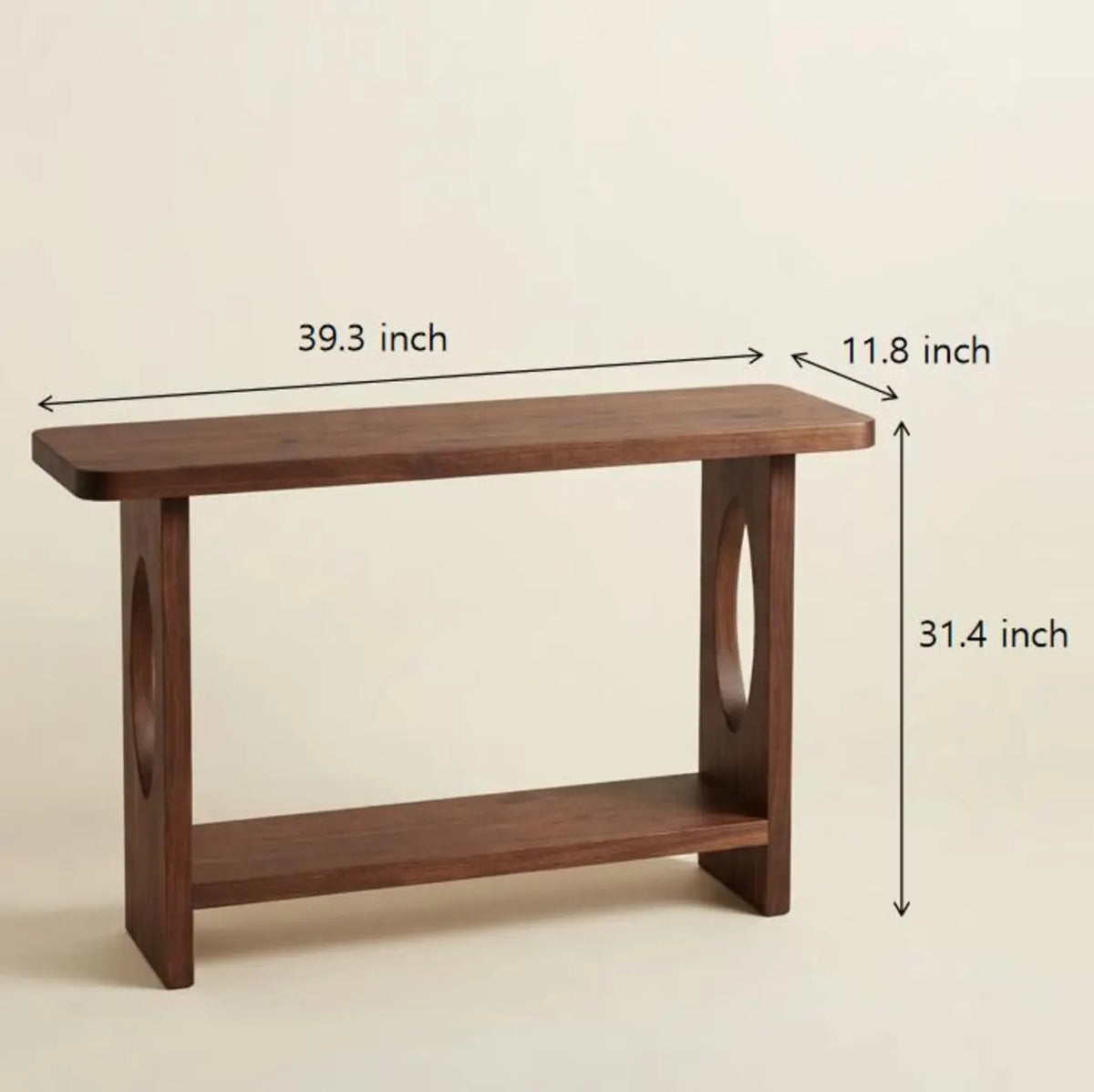 Modern Solid Pine Wood Console Table with Lower Shelf and Oval Cutout Legs Image - 8