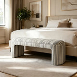 Modern Solid Wood Striped Upholstered Bedroom Accent Bench Image - 12