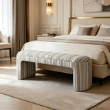 Modern Solid Wood Striped Upholstered Bedroom Accent Bench Image - 3