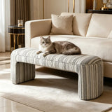 Modern Solid Wood Striped Upholstered Bedroom Accent Bench Image - 4
