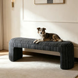 Modern Solid Wood Striped Upholstered Bedroom Accent Bench Image - 5