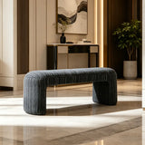 Modern Solid Wood Striped Upholstered Bedroom Accent Bench Image - 6