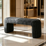 Modern Solid Wood Striped Upholstered Bedroom Accent Bench Image - 7