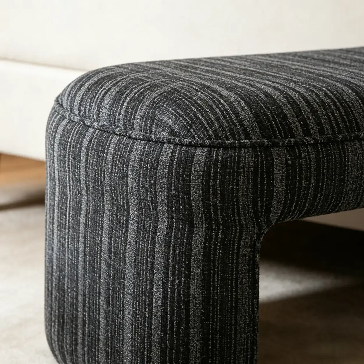 Modern Solid Wood Striped Upholstered Bedroom Accent Bench Image - 8