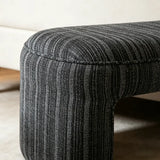 Modern Solid Wood Striped Upholstered Bedroom Accent Bench Image - 8