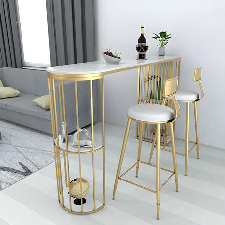 Modern Space-Saving Bar Table with Storage Shelves Image - 2