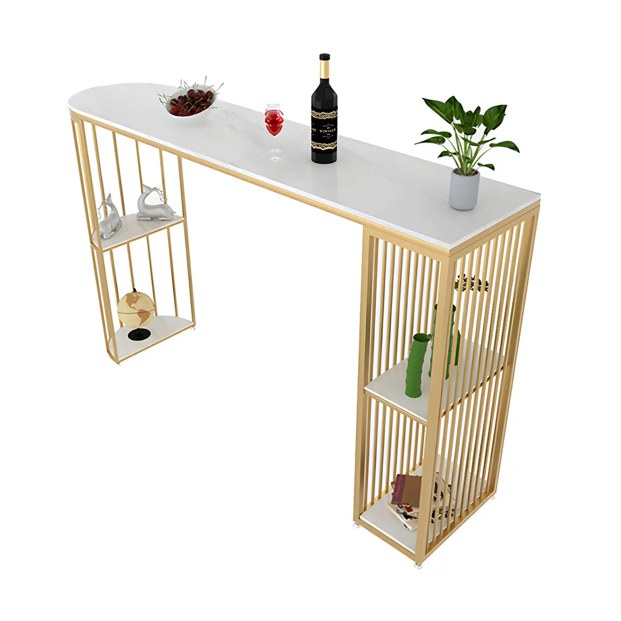 Modern Space-Saving Bar Table with Storage Shelves Image - 5