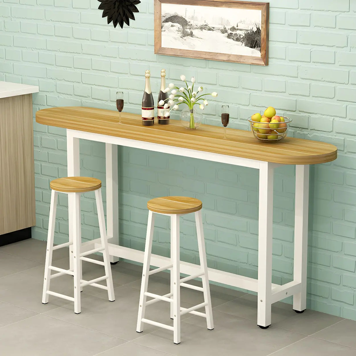 Modern Space-Saving Counter Height Wood Bar Table Image - 2