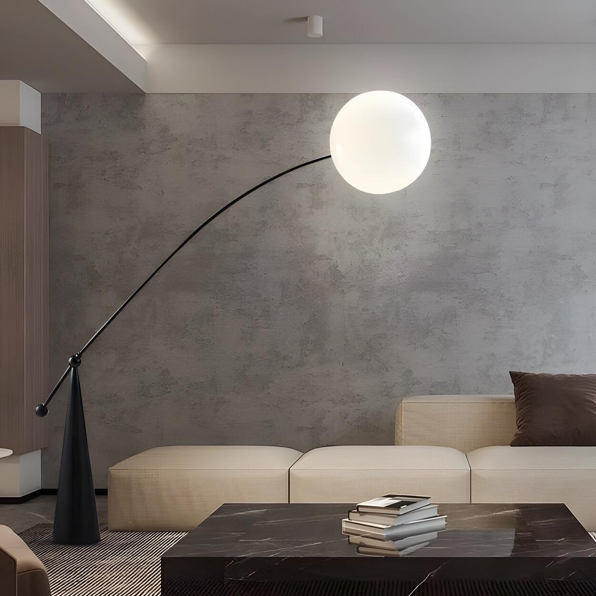 Modern Spherical Globe Black Arched Floor Lamp Image - 5