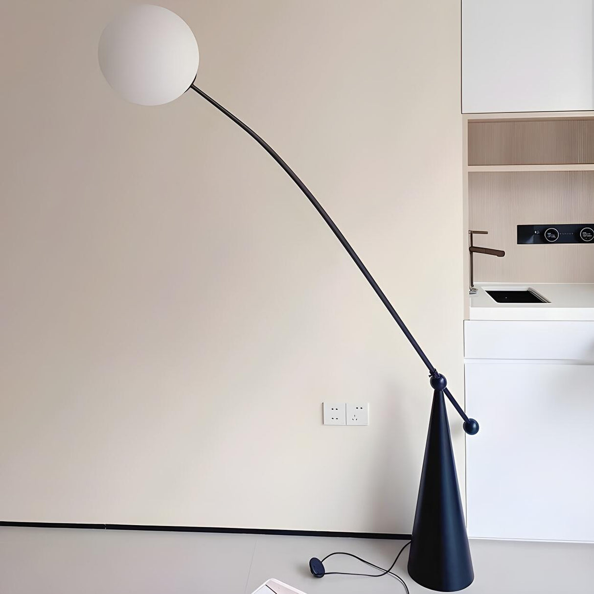 Modern Spherical Globe Black Arched Floor Lamp Image - 6